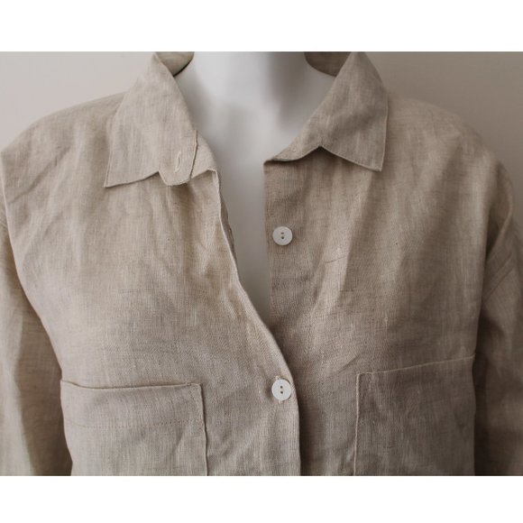 Frankie on Friday Joey Button Down Linen Blouse / Large / Flax Oversized - Picture 5 of 11